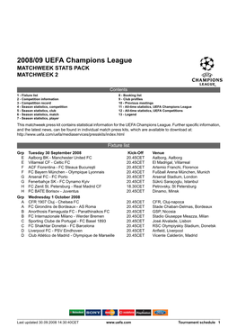 2008/09 UEFA Champions League MATCHWEEK STATS PACK MATCHWEEK 2