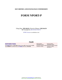 NORTHERN FUNDS Form NPORT-P Filed 2021-08-26