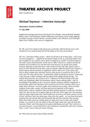 Theatre Archive Project: Interview with Michael Seymour