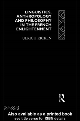 Linguistics, Anthropology and Philosophy in the French Enlightment