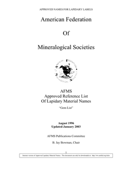 AFMS Lapidary Material Names 2003