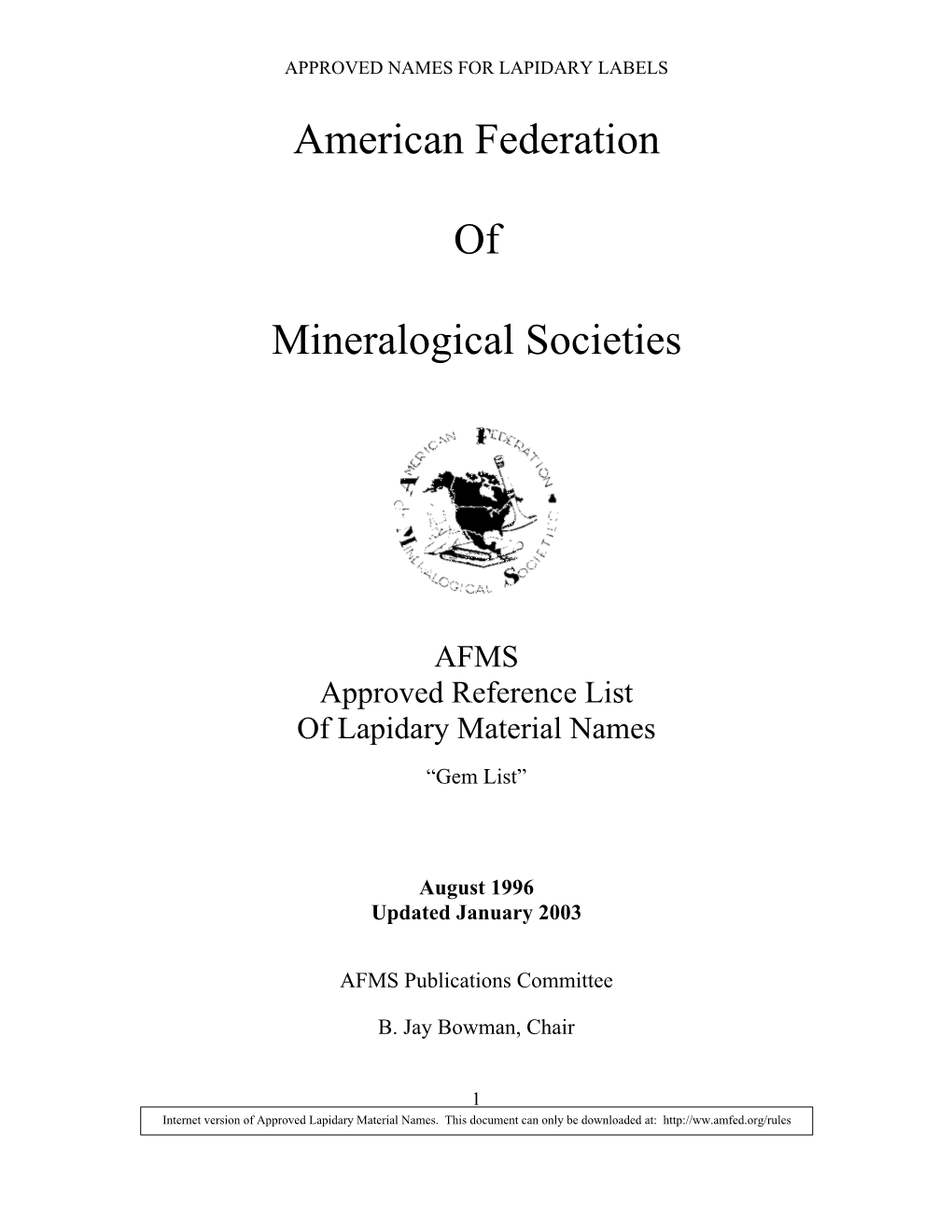 AFMS Lapidary Material Names 2003