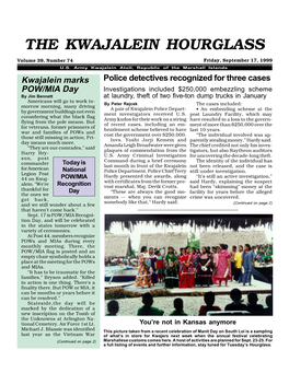 THE KWAJALEIN HOURGLASS Volume 39, Number 74 Friday, September 17, 1999 U.S