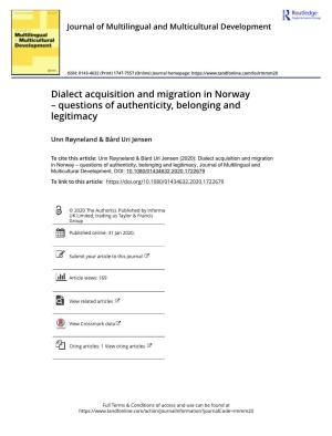 Dialect Acquisition and Migration in Norway – Questions of Authenticity, Belonging and Legitimacy