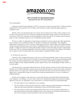 1997 Letter to Shareholders 1997