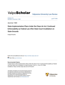 State Implementation Plans Under the Clean Air Act: Continued Enforceability As Federal Law After State Court Invalidation on State Grounds