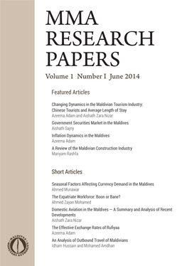 MMA RESEARCH PAPERS Volume 1 Number I June 2014