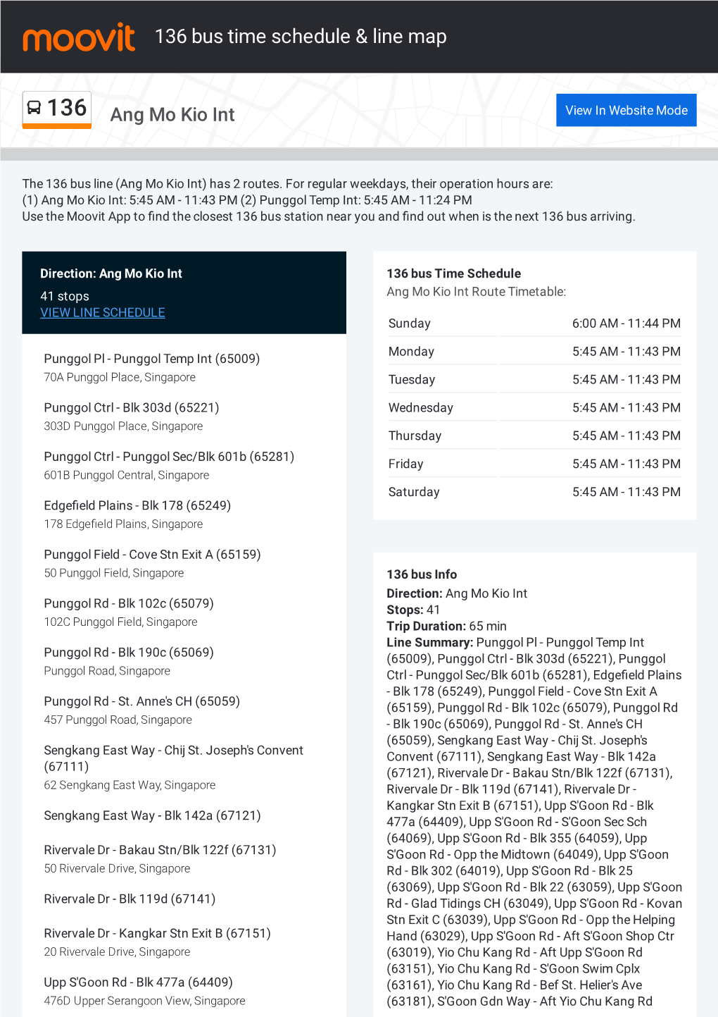 136 Bus Time Schedule & Line Route