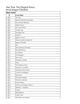 Star Trek: the Original Series Art & Images Checklist