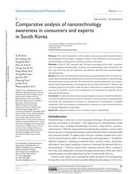 Comparative Analysis of Nanotechnology Awareness in Consumers and Experts in South Korea