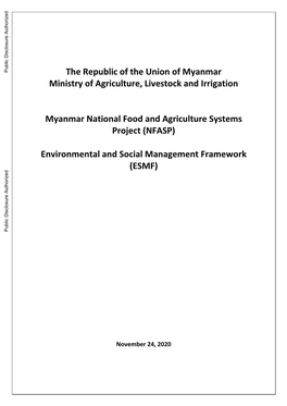 The Republic of the Union of Myanmar Ministry of Agriculture, Livestock and Irrigation