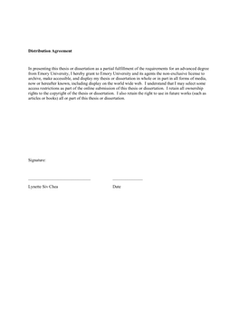 Distribution Agreement in Presenting This Thesis Or Dissertation As A