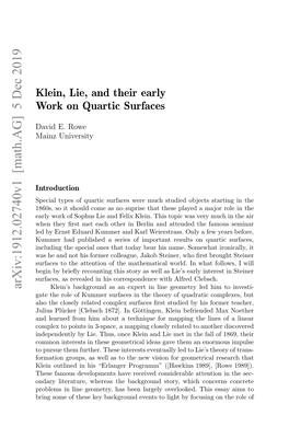 Klein, Lie, and Their Early Work on Quartic Surfaces