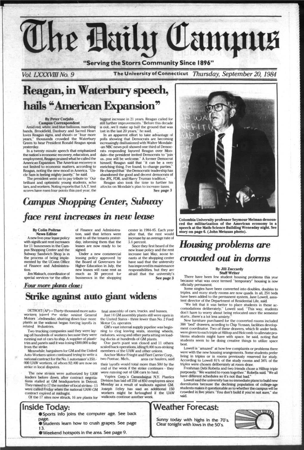 Reagan, in Waterbury Speech, Hails 