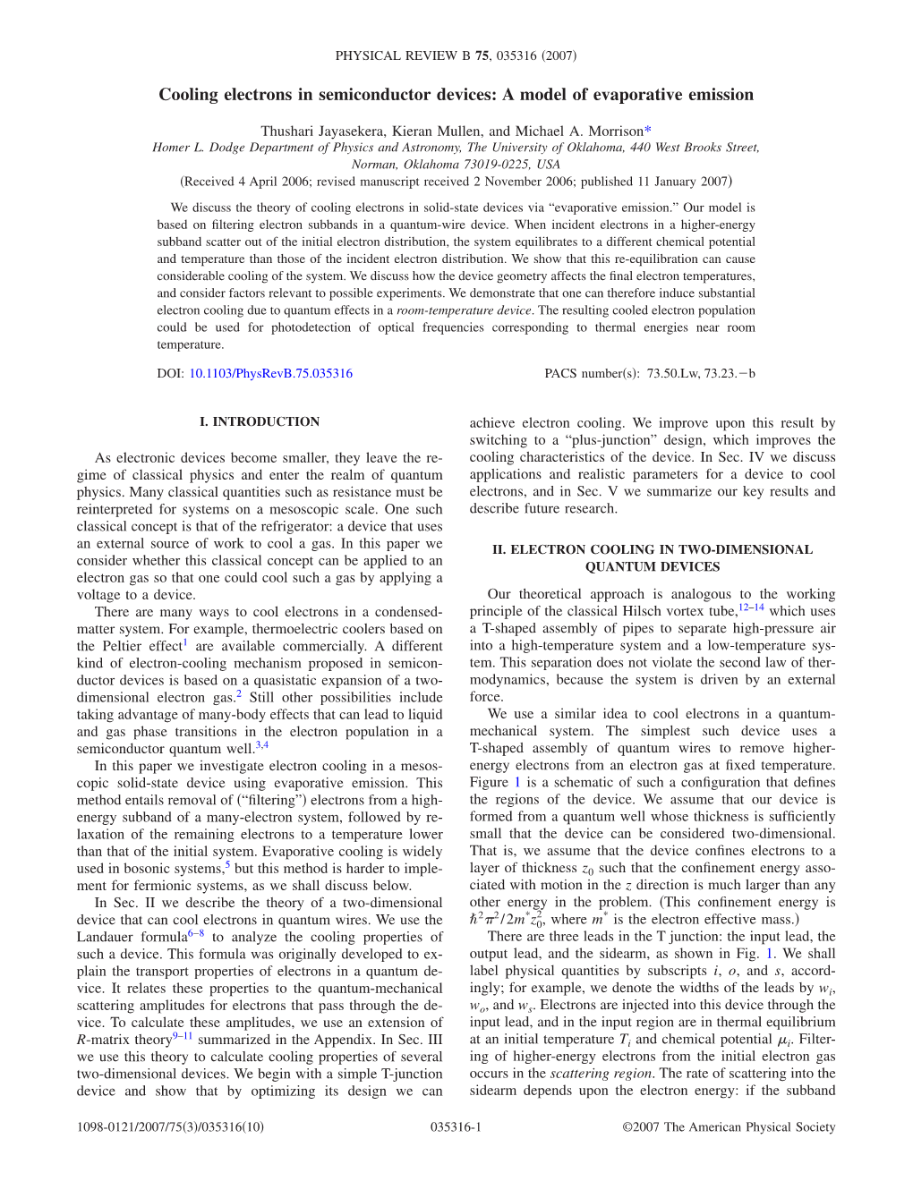 Cooling Electrons in Semiconductor Devices: a Model of Evaporative Emission