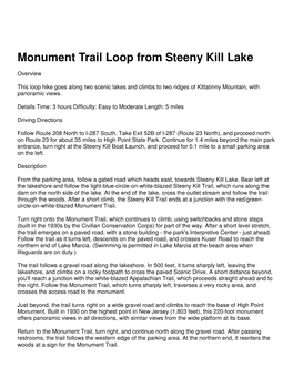 Monument Trail Loop from Steeny Kill Lake
