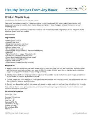 Chicken Noodle Soup Developed by Joy Bauer, RD, for Everyday Health