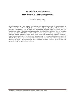 Lecture Notes in Fluid Mechanics: from Basics to the Millennium Problem