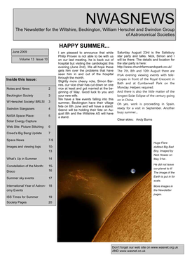 NWASNEWS the Newsletter for the Wiltshire, Beckington, William Herschel and Swindon Group of Astronomical Societies