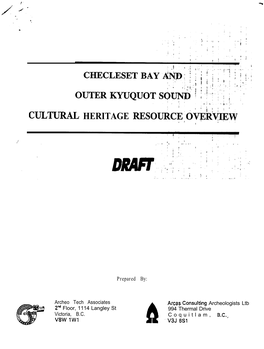 Checleset Bay and Outer Kyuquot Sound Cultural Heritage Resource Overview Watershed