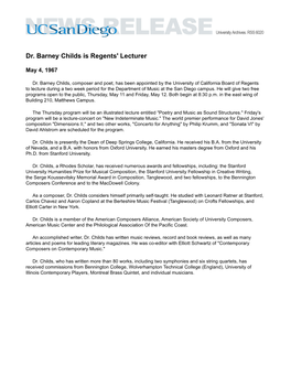 Dr. Barney Childs Is Regents' Lecturer