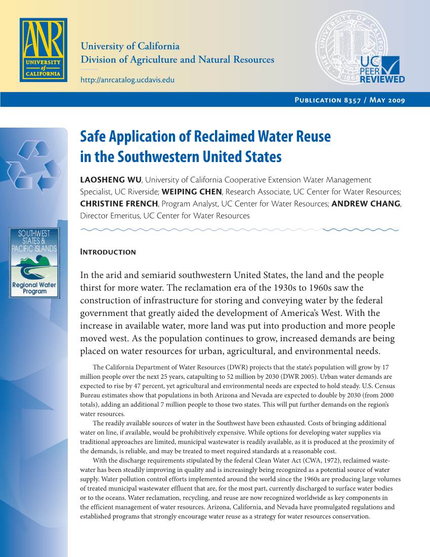 Safe Application of Reclaimed Water Reuse in the Southwestern United States