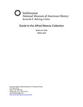 Guide to the Alfred Maevis Collection