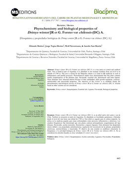 Phytochemistry and Biological Properties of Drimys Winteri JR Et G. Forster Var Chilensis (DC) A