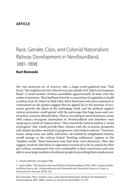 Railway Development in Newfoundland, 1881–1898 Kurt Korneski