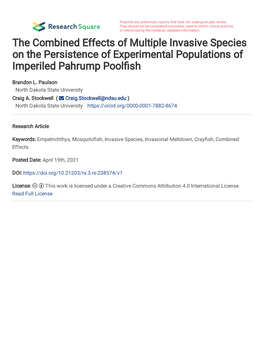 The Combined Effects of Multiple Invasive Species on the Persistence of Experimental Populations of Imperiled Pahrump Pool�Sh