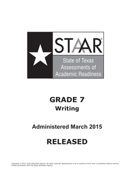 2015 TX STAAR Grade 7 Writing Released Book