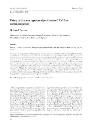 Using of Tiny Encryption Algorithm in CAN-Bus Communication