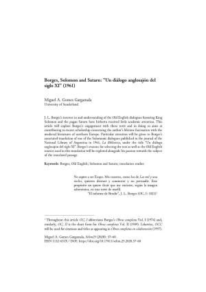 Borges, Solomon and Saturn: “Un Diálogo Anglosajón Del Siglo XI” (1961)