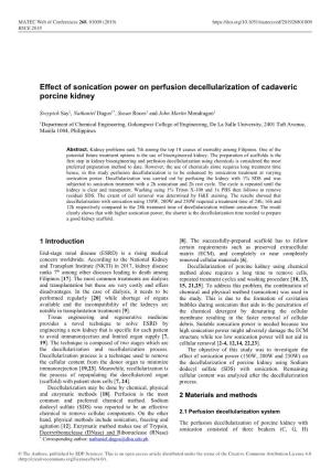 Effect of Sonication Power on Perfusion Decellularization of Cadaveric Porcine Kidney