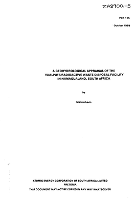A Geohydrological Appraisal of the Vaalputs Radioactive Waste Disposal Facility in Namaqualand, South Africa