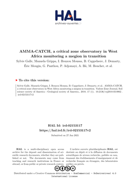 AMMA-CATCH, a Critical Zone Observatory in West Africa Monitoring a Megion in Transition Sylvie Galle, Manuela Grippa, I