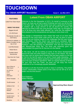 TOUCHDOWN the OBAN AIRPORT Newsletter