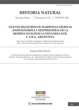 HISTORIA NATURAL Tercera Serie Volumen 5 (1) 2015/99-108