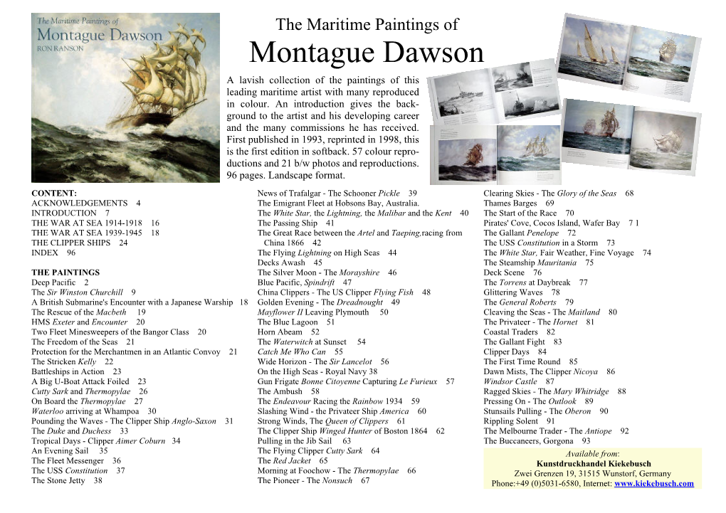 Maritime Paintings of Montague Dawson a Lavish Collection of the Paintings of This Leading Maritime Artist with Many Reproduced in Colour