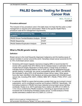 PALB2 Genetic Testing for Breast Cancer Risk
