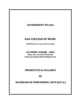 Syllabus of Bachelor of Performing Arts (Bpa) in Hindustani Music – Vocal and Instrumental Music (Harmonium, Sitar and Tabla/Pakhawaj)