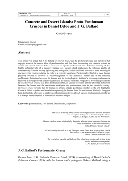 Concrete and Desert Islands: Proto-Posthuman Crusoes in Daniel Defoe and J. G. Ballard