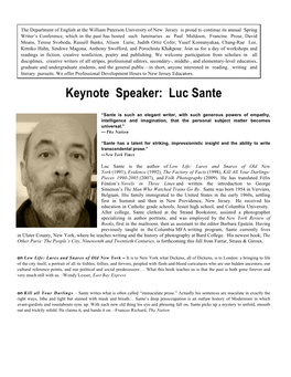 Keynote Speaker: Luc Sante