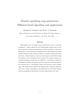 Density-Equalizing Map Projections: Diﬀusion-Based Algorithm and Applications