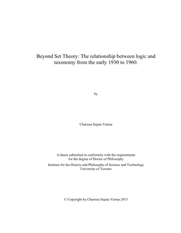 Beyond Set Theory: the Relationship Between Logic and Taxonomy from the Early 1930 to 1960