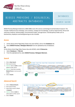 BIOSIS Previews/Biological Abstracts (1980-2008) Covers Life Sciences and Biological and Biomedical Research
