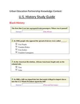 U.S. History Study Guide Black History