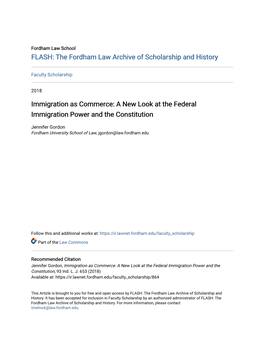 Immigration As Commerce: a New Look at the Federal Immigration Power and the Constitution