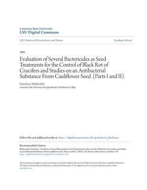 Evaluation of Several Bactericides As Seed Treatments for the Control of Black Rot of Crucifers and Studies on an Antibacterial Substance from Cauliflower Seed
