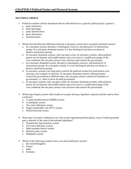 CHAPTER 9 Political Parties and Electoral Systems